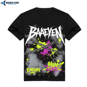 Men's Black Graffiti Print T-Shirt Short Sleeve O-Neck Streetwear Regular Fit Cotton Jersey Patterned Front <b>Logo</b> - Product Image 4