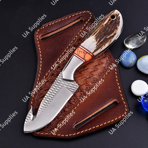 Cuchillo Forjado a Mano de Hoja Fija con Punta de Clip, Gancho para Deshuesar, para Campismo y Caza al Aire Libre, con Mango de Cuerno de Ciervo, Porte Horizontal - Product Image 5