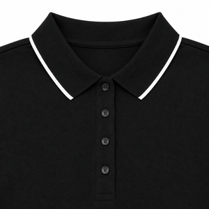 Polo de Manga Corta Negro para Mujer con Ribete Blanco en Cuello y Puños, Estilo Casual, Tejido Piqué de Algodón, Corte Regular - Product Image 5