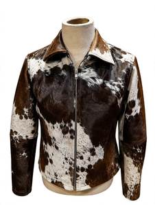 Chaqueta de Cuero Genuino para Hombre, Estilo Motero, con Cuello Camisero, Cierre de Cremallera, Estampado Animal, para Invierno - Product Image 2