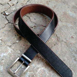 Cinturón de Cuero Genuino de Vaca, Color Negro Sólido, Hebilla Rectangular Plateada, Estilo Casual, Duradero, Moldeado en una Sola Pieza - Product Image 3