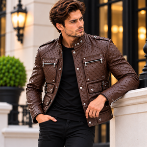Chaqueta de Motero de Invierno para Hombre, de Piel de Vaca Premium, con Cuello Alto |   Chaqueta de Hombre de Cuero con Bolsillos - Product Image 6