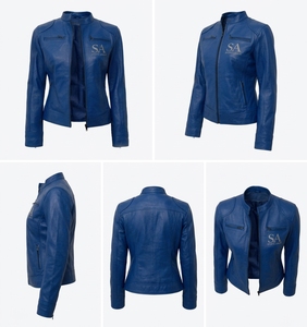 Chaqueta de Motociclista de Cuero Genuino para Mujer, Cuello Alto, Cierre de Cremallera - Product Image 4
