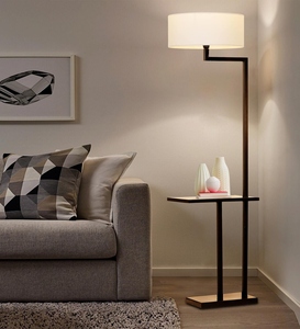 Luxury elegant white cotton shade <b>shelf</b> floor <b>lamp</b> with metal base oem odm low moq factory price wholesale bulk supply - Product Image 3