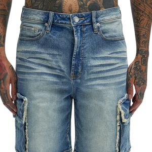 Pantalones Cortos Cargo de Mezclilla Desgastada para Hombre, 100% Algodón, Lavado Claro, Corte Relajado, Múltiples Bolsillos, Casuales, de Verano, de Secado Rápido, Transpirables, Deshilachados - Product Image 3