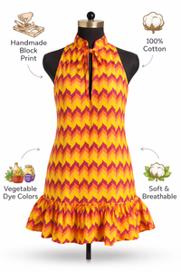 Vestido Bohemio sin Mangas 100% Algodón con Estampado Digital, Cuello con Volantes y Detalle de Volantes en el Bajo, Cómodo para el Verano - Product Image 5