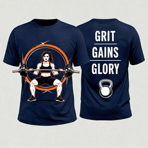 Camiseta Deportiva Unisex de Manga Corta, Algodón, Diseño Gráfico Estampado Grit Gains Glory - Product Image 1