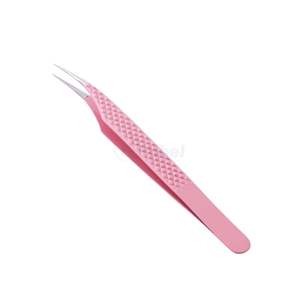 Pinzas para extensión de pestañas con revestimiento rosa, pinzas curvas de alta precisión para suministros de pestañas para salones de belleza profesionales - Product Image 5
