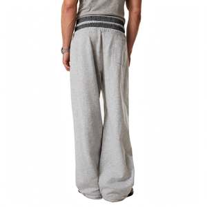 Pantalon de jogging pour homme en molleton bouclette noir, gris clair, coupe oversize ample, double taille, jambes larges, cordon de serrage, effet délavé - Product Image 2