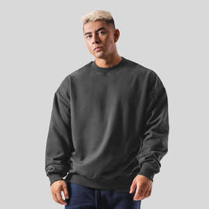 เสื้อสเวตเชิ้ตคอกลมสีเทาเข้มสำหรับผู้ชาย ทรงปกติ สีพื้น ผ้าฝ้ายถัก สวมใส่สบายๆ สำหรับฤดูใบไม้ร่วง - Product Image 1