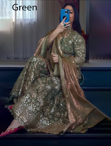 Robe ethnique indienne et pakistanaise moderne en tissu faux georgette lourd, ensemble sharara et palazzo de créateur avec dupatta, prêt-à-porter - Product Image 4