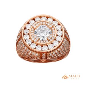 Anillo Halo de Moissanita Chapado en Oro Rosa, Corte Redondo, Banda Pavé, Joyería Hip Hop, Regalo para Hombre, Miami, Chicago, EE. UU. - Product Image 1