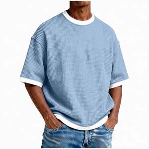 Camiseta Corta para Hombre al por Mayor OEM, Corte Cuadrado Regular, Hombro Caído, Manga Corta, Peso Medio, Cuello Redondo, Tejido Waffle Básico, 100% Algodón - Product Image 2