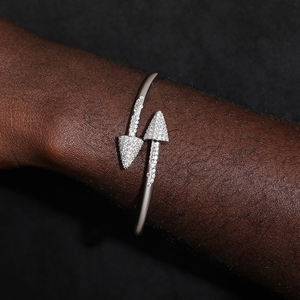 Luxury Arrow <b>Cuff</b> <b>Bracelet</b> 925 <b>Silver</b> Rhodium Plated Crystal Rhinestone Micro Insert Unisex Everyday Wear - Product Image 1