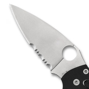 Couteaux pliants professionnels avec manche texturé noir, lame partiellement dentelée argentée, trou rond pour le pouce et clip portable - Product Image 5