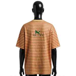 T-shirt rayé unisexe NEXTEX, couleur moutarde rouille, jersey de coton doux, col rond, t-shirt décontracté - Product Image 3
