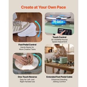 Tornio per Ceramica Elettrico da Tavolo 14''/11'' per Adulti, 450W, 30-300 RPM Regolabili, Piattaforma Girevole da 11'' per Ceramica e Smaltatura - Product Image 5