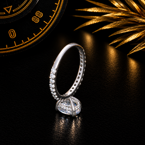 Anillo de Compromiso D'vins con Diamante Cultivado en Laboratorio de Corte Ovalado, Oro Sólido de 18k con Baño de Rodio, para Mujer, Clásico con Banda Pavé y Solitario - Product Image 2
