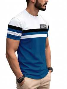 T-shirt à manches courtes pour homme Oneten Apparels, coupe classique, col rond, logo sur le devant, tricoté, 100% coton, sportif - Product Image 5