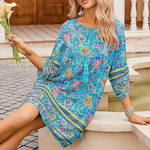 Robe élégante pour femme, style resort, imprimée, coupe ample, légère, idéale pour les vacances à la plage et les vacances en bord de mer - Product Image 5