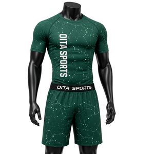 Dark Green White <b>Men</b> Compression <b>Shirt</b> and Shorts Set Breathable Quick Dry Stretch Fitness Gym Training Running Workout Athletic - Product Image 1