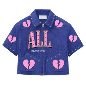 T-shirt court ample à épaules tombantes en coton gaufré épais à manches longues avec impression numérique graphique, 30 MOQ - Product Image 3