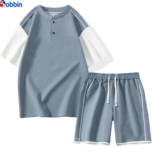 Conjunto Corto Personalizado para Hombre, Camiseta de Manga Corta con Bloques de Color de Alta Calidad, Camisa Casual Moderna con Cuello Alto, Conjunto de 2 Piezas para Verano - Product Image 2