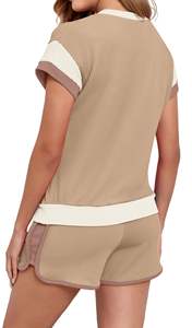 Conjunto de Ropa Casual para Mujer con Logotipo Personalizado, 100% Algodón, Camiseta de Manga Corta y Pantalones Cortos, Cuello Redondo, Conjunto de 2 Piezas - Product Image 2
