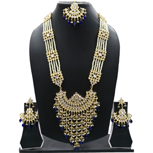 Indian Stylish Layered Pearl Rani Haar Long Kundan Necklace Jewellery Set Wedding Engagement Party Gift Antique Gold Plated - Product Image 1