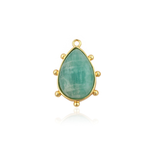 Conector de Cabujón de Amazonita Natural en Forma de Pera, Latón Sólido Bañado en Oro de 18K, 14x20mm, 4.56g, Engaste Único, Componentes de Joyería con Cuentas - Product Image 1