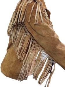 Veste en daim marron personnalisée pour homme, respirante, coupe-vent, fermeture à boutons-pression, col pointu, franges décoratives, style western cowboy - Product Image 6