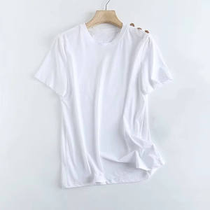T-shirt en tricot à une épaule pour femme, manches trois quarts, couleur unie, coupe ample, longueur normale, en vente en ligne - Product Image 1