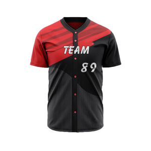 Maillot de baseball d'équipe pour homme, rouge et noir, imprimé par sublimation, respirant, anti-humidité, polyester, manches courtes, coupe classique, toutes saisons - Product Image 1