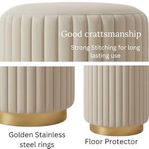 Customised Nordic Round Wood Base Velvet Upholstery Modern Soft Multi-Purpose <b>Stool</b> for Bedroom Living Room & Apartment Use - Product Image 3