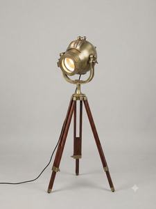 Modern Design Wooden <b>Tripod</b> <b>Floor</b> <b>Lamp</b> Round Adjustable Spotlight With Metal Cage And Chain Support - Product Image 2