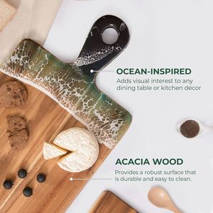 Acacia Wood Serving Board with Handle, Dual-Sided Resin Art Tray for Display & Prep, Handcrafted Cutting Board, Includes Stand - Product Image 3