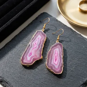 Fait main H.A. Boucles d'oreilles pendantes en pierre naturelle plaquées or micronique sur argent, pour femme et unisexe, cadeau de mariage/anniversaire, fiançailles, fête - Product Image 1