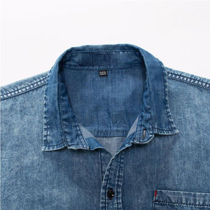 Mens Short Sleeve Denim Shirt Vintage Acid Wash Retro Style Casual Wear Breathable Fabric Loose Fit For Summer Season Trendy Fit - Product Image 3