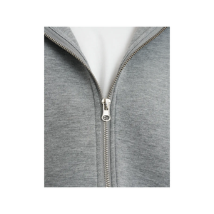 Men's Oversized Hooded Zip-Up Sweatshirt Solid Color Casual Autumn Wear Gray Cotton Fleece Knitted Regular Fit - Product Image 5