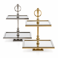 Meilleure Vente Présentoir à Desserts Doré et Argenté Effet Miroir Luxe à Deux Niveaux pour Pâtisseries, Idéal pour Décoration d'Événements et Mariages