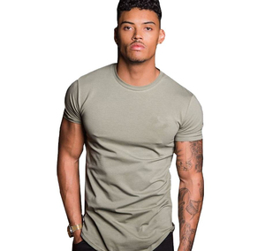 Nueva Camiseta Deportiva Ajustada para Hombre, 95% Algodón, 5% Elastano, Tejido Elástico, Dobladillo Curvo Largo, Camiseta Ajustada Musculosa - Product Image 1