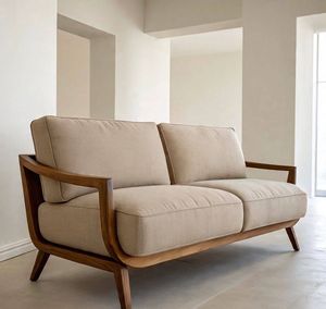 Modern Minimalist two Seater <b>Sofa</b> with Premium teak <b>Wood</b> <b>Frame</b> - Product Image 1
