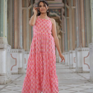 Robe courte imprimée à la main indienne pour femmes Robe d'été décontractée en coton Robe longue courte de style boho Tissu naturel à la taille - Product Image 1