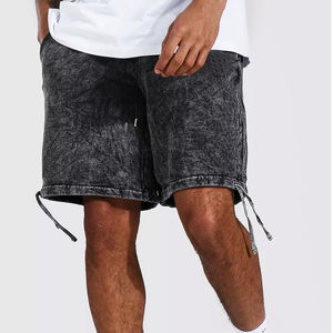Shorts en jean personnalisés de haute qualité, tendance, noirs délavés, coupe ample au genou, avec fermeture à braguette, style jorts - Product Image 1