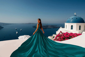 Nuevo Vestido Elegante Color Verde Azulado para Sesión de Fotos en Santorini, Vestido Largo con Cola Fluida para Mujer, Vestido Maxi sin Espalda para Fiesta de Noche - Product Image 2