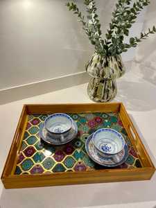 Plateau de service ovale en bois poli, luxueux et écologique, pour la décoration de la maison et les fêtes, Ali Fashion Art - Product Image 2