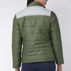 Green Quilted Women's <b>Jacket</b> With Stand Collar Full Sleeve Button Closure Autumn Wear - Product Image 6