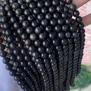 Perles rondes lisses en obsidienne noire naturelle, perles d'obsidienne en vrac pour la fabrication de bijoux, fournisseur en gros de pierres précieuses - Product Image 4