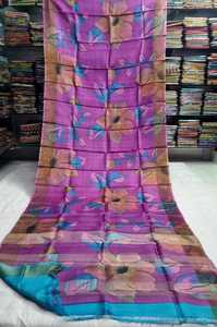 <b>Purple</b> Floral DIGITAL PRINT GACHI TASSAR Silk <b>Saree</b> For Women Traditional Wedding Wear Floor Length Wrinkle Free Regular Fit - Product Image 4