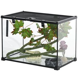 Terrario in vetro nero da 14 galloni con vista completa, 50x30x35 cm, per allevamento serpenti e granchi eremitani, con coperchio scorrevole a rete - Product Image 1